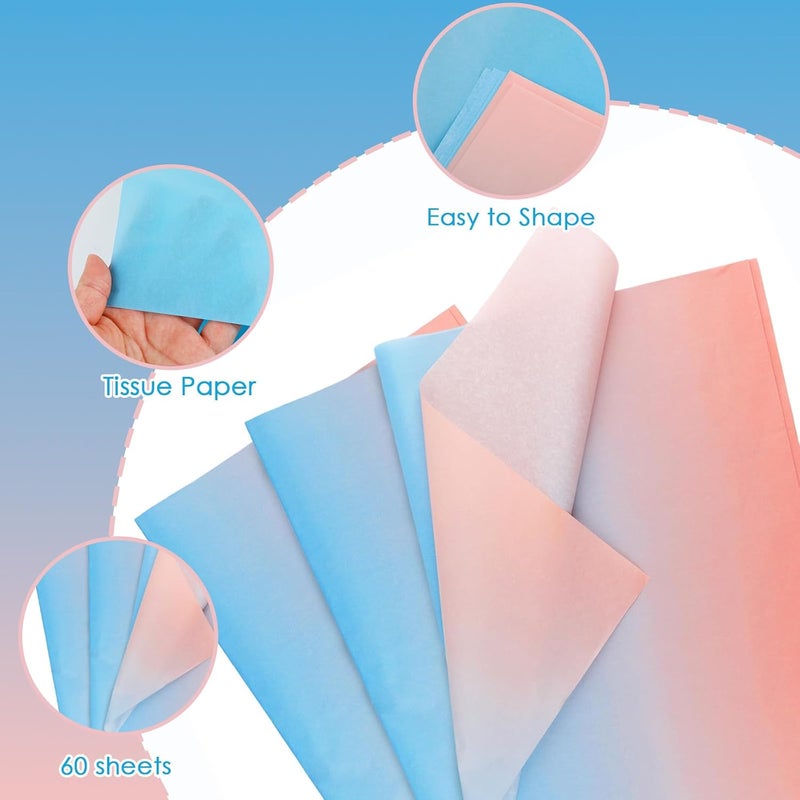 Ethanberg 60 Sheets Gift Wrapping Tissue Paper Bulk, Pink Blue Gradient Tissue Paper for Gift Bags, Decorative Art Papers for DIY Crafts Wedding Birthday Baby Showers Holiday Party Decor, 20x14 Inches - Image 3